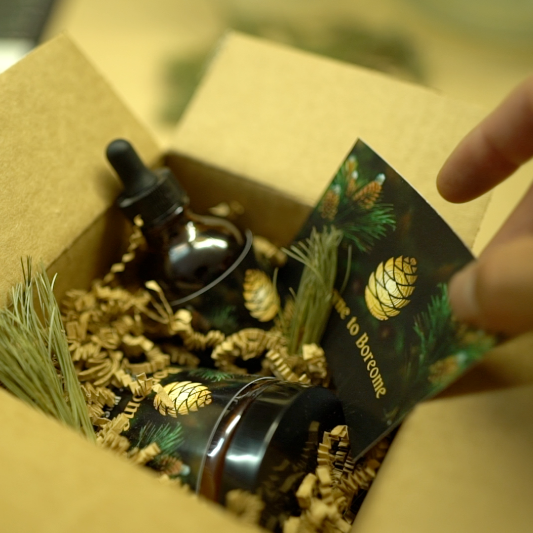 Boreome products placed in a box ready for shipping